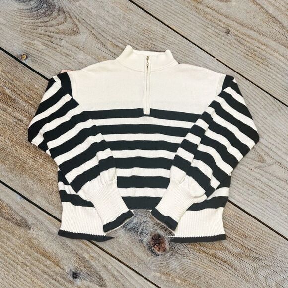 J Crew Pearl pull 1/4 zip horizontal stripe Sweater size M - Picture 4 of 10
